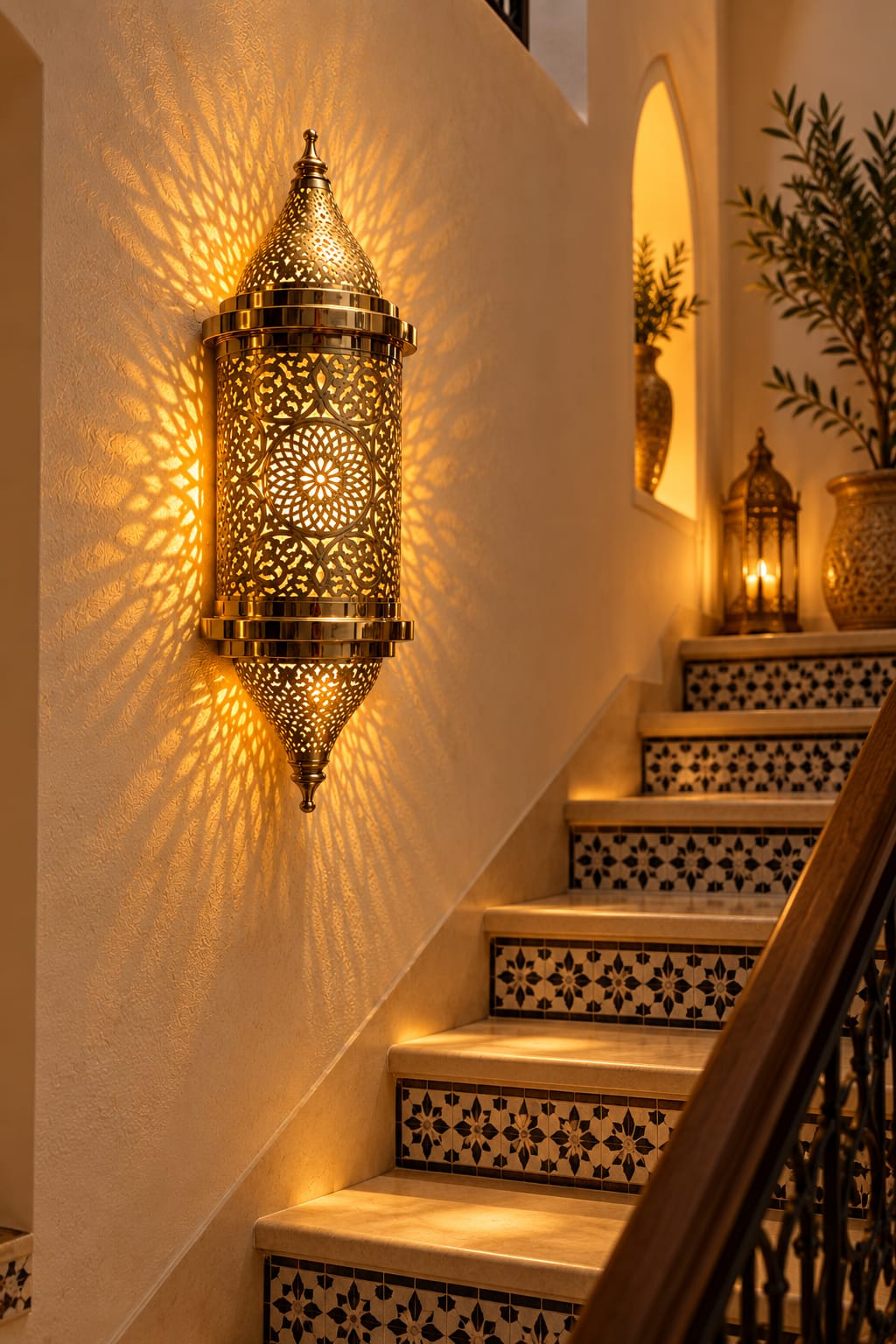 Handmade Moroccan Brass Wall Sconce – Intricate Islamic Geometric Filigree Wall Light