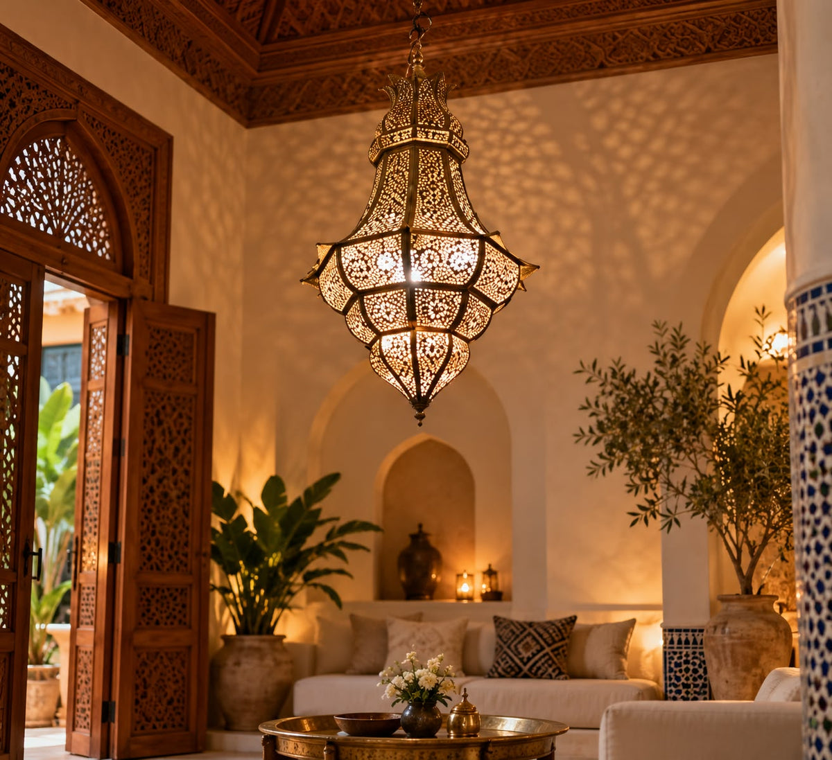 Handmade Moroccan Brass Wall Sconce – Intricate Islamic Geometric Filigree Wall Ligth