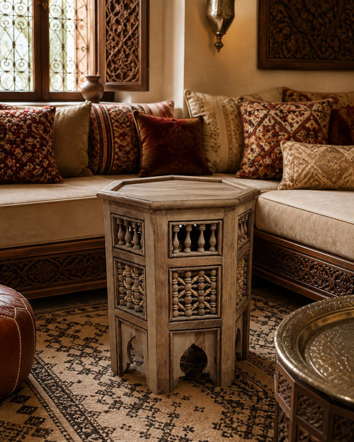 Hand-Painted Moroccan Accent Table – Handmade Solid Wood