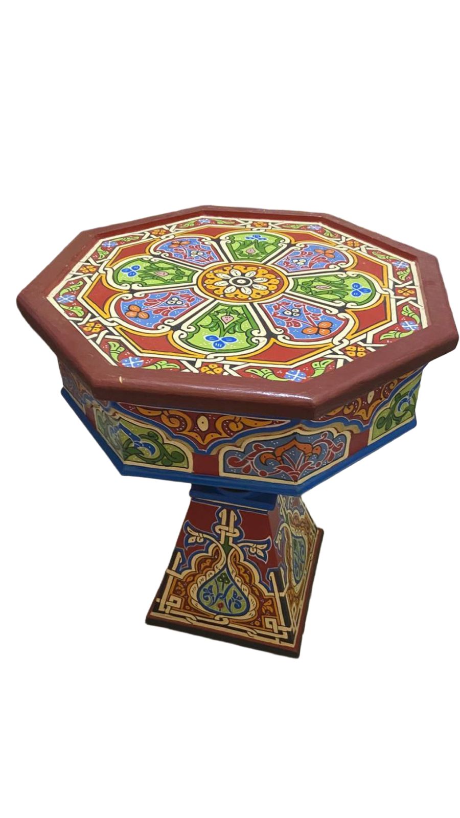 Hand-Painted Moroccan Side Table, Oriental Accent Table, Solid Wood, Handmade Boho Decor