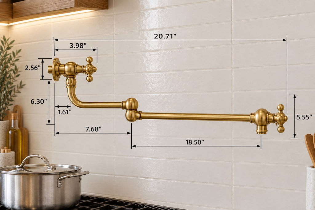 Unlacquered Brass Wall-Mount Pot Filler Faucet with Swing and Folding Arm