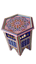 Hand-Painted Moroccan Side Table, Oriental Accent Table, Solid Wood, Handmade Boho Decor