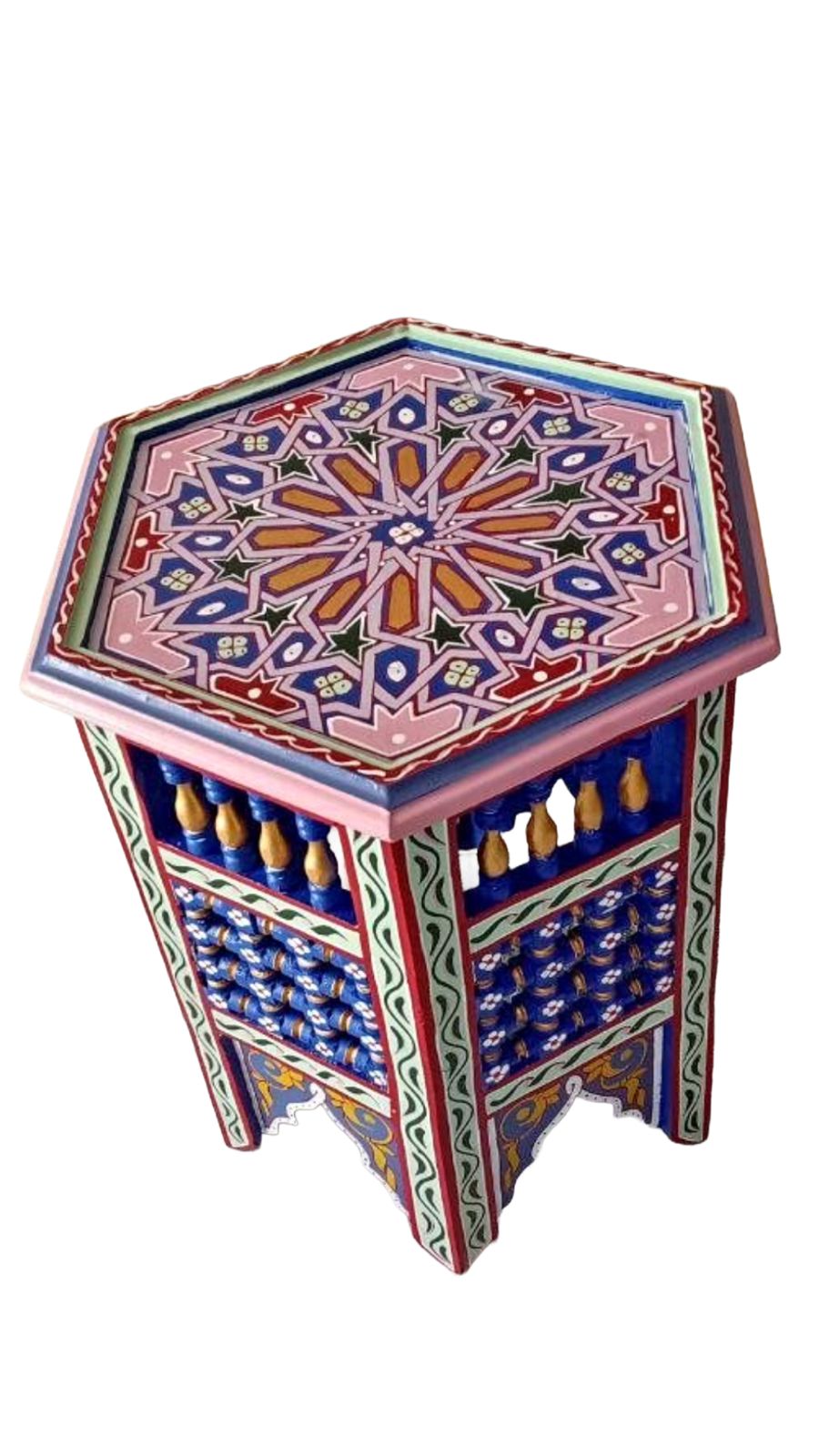 Hand-Painted Moroccan Side Table, Oriental Accent Table, Solid Wood, Handmade Boho Decor