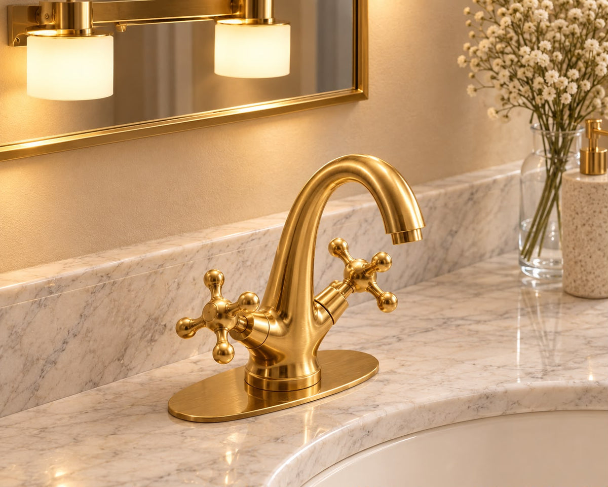 Unlacquered Brass Bathroom Faucet – Single or Triple Hole Basin Tap