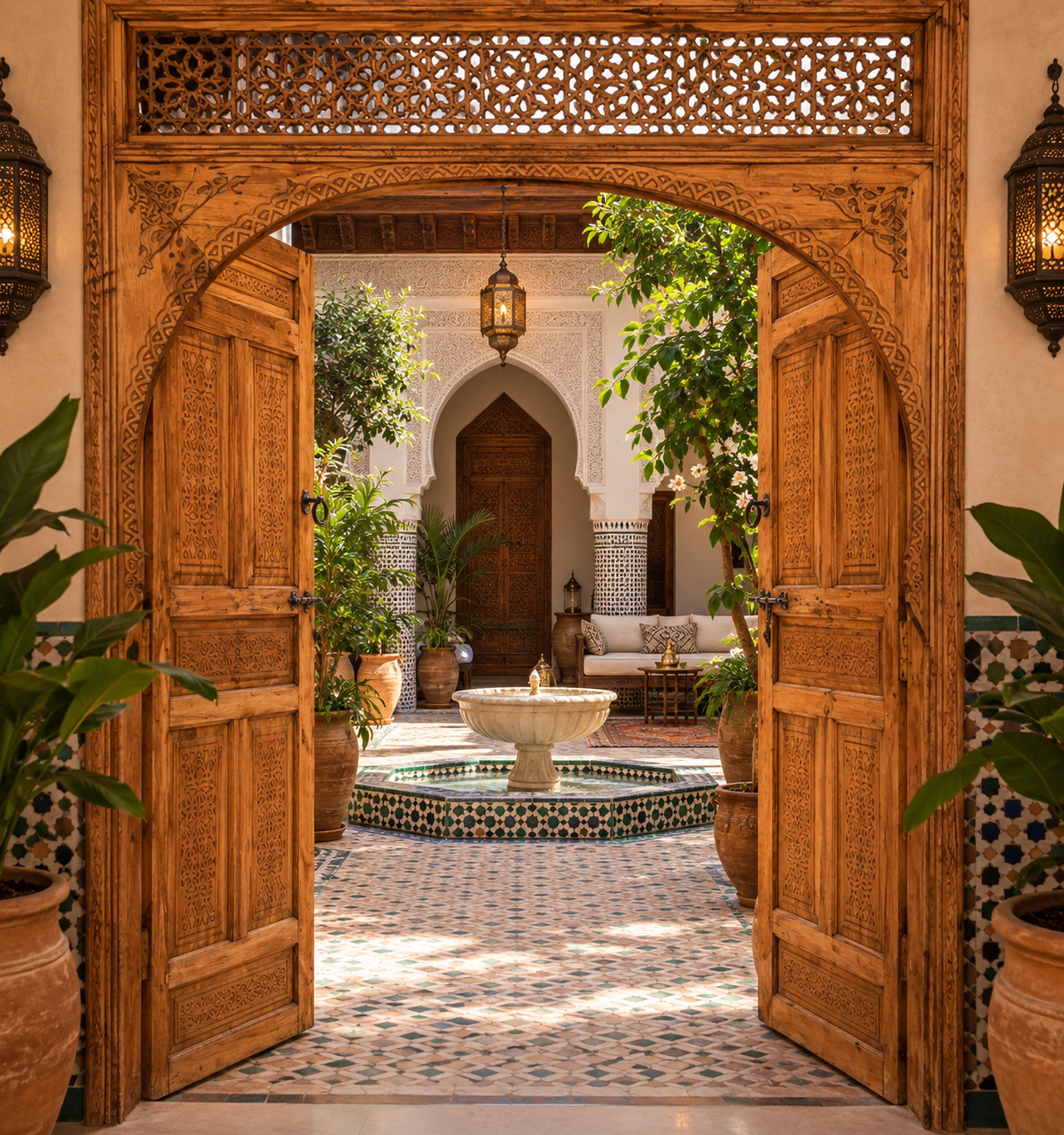 Hand-Carved Moroccan Cedar Wood Door – Arched Rustic Entryway, Statement Home Decor