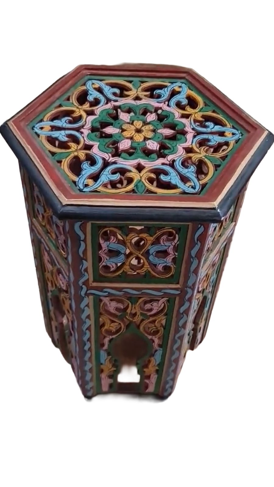 Hand-Painted Moroccan Side Table, Oriental Accent Table, Solid Wood, Handmade Boho Decor