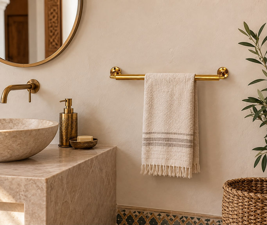 Handmade Moroccan Unlacquered Brass Towel Rack for Bathroom