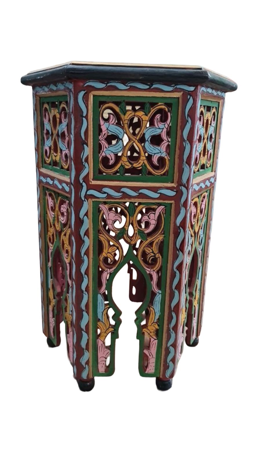 Hand-Painted Moroccan Side Table, Oriental Accent Table, Solid Wood, Handmade Boho Decor