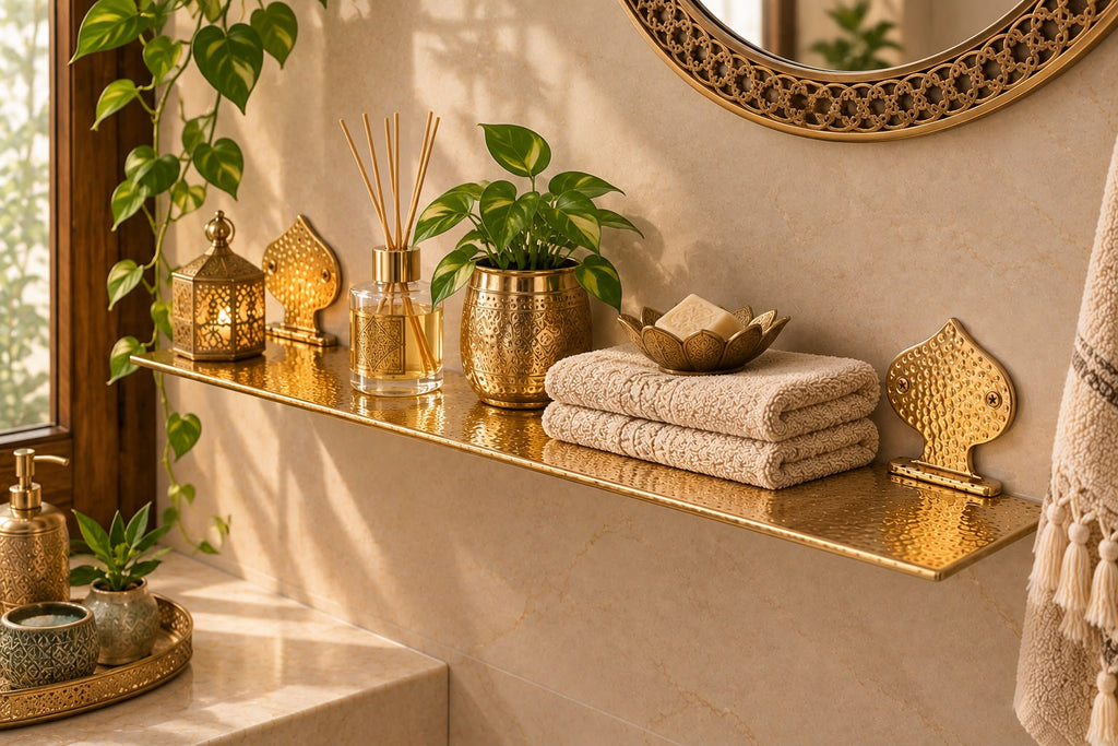 Handmade Moroccan Brass Wall Shelf – Hammered