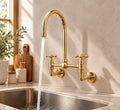 Unlacquered Brass Wall-Mount Bridge Kitchen Faucet – -Style Kitchen Sink Faucet