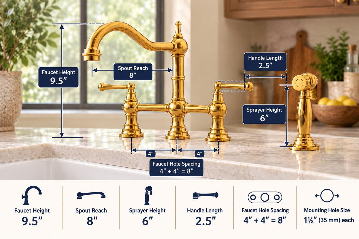 Handcrafted Moroccan Bridge Kitchen Faucet – Unlacquered Brass with Side Sprayer