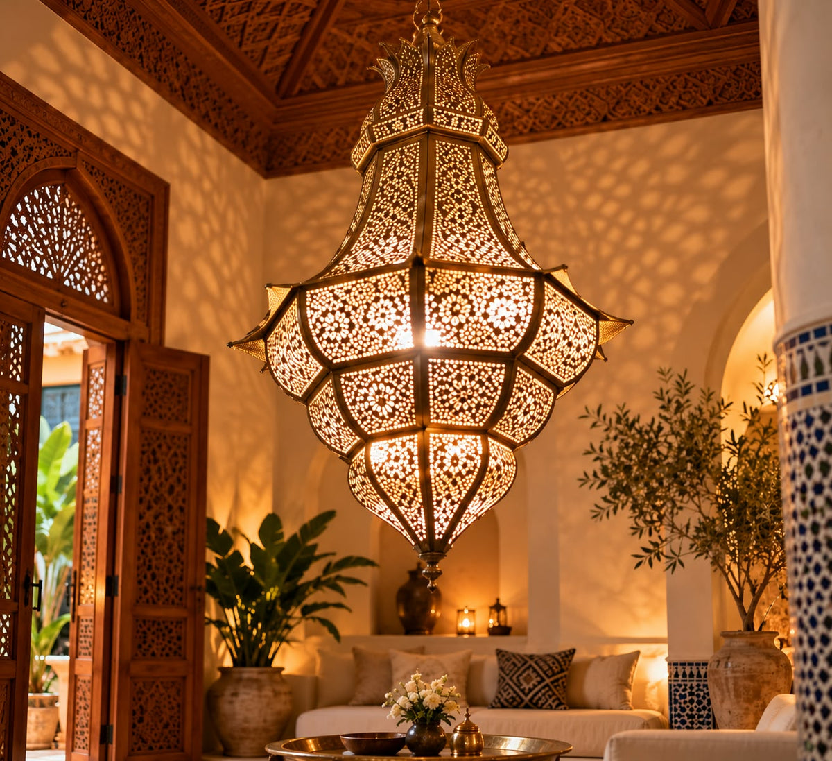 Handmade Moroccan Brass Wall Sconce – Intricate Islamic Geometric Filigree Wall Ligth