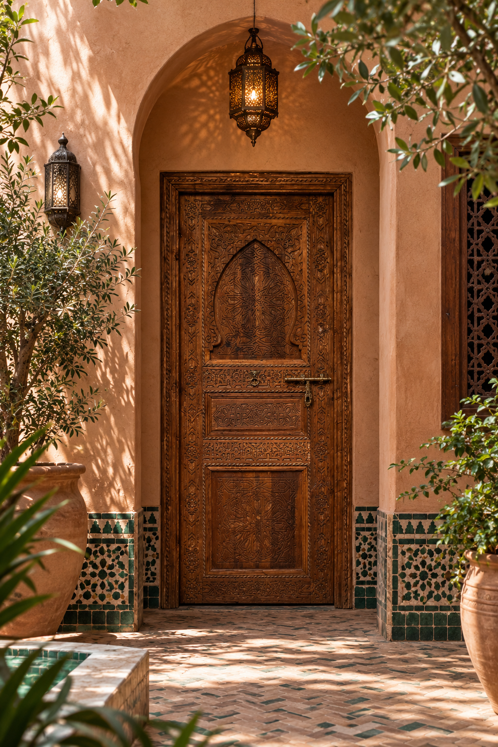 Hand-Carved Moroccan Cedar Wood Door – Arched Rustic Entryway, Statement Home Decor