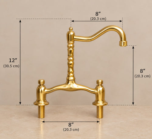 Georgian Solid Brass Bridge Faucet – Unlacquered Brass Kitchen Sink Faucet