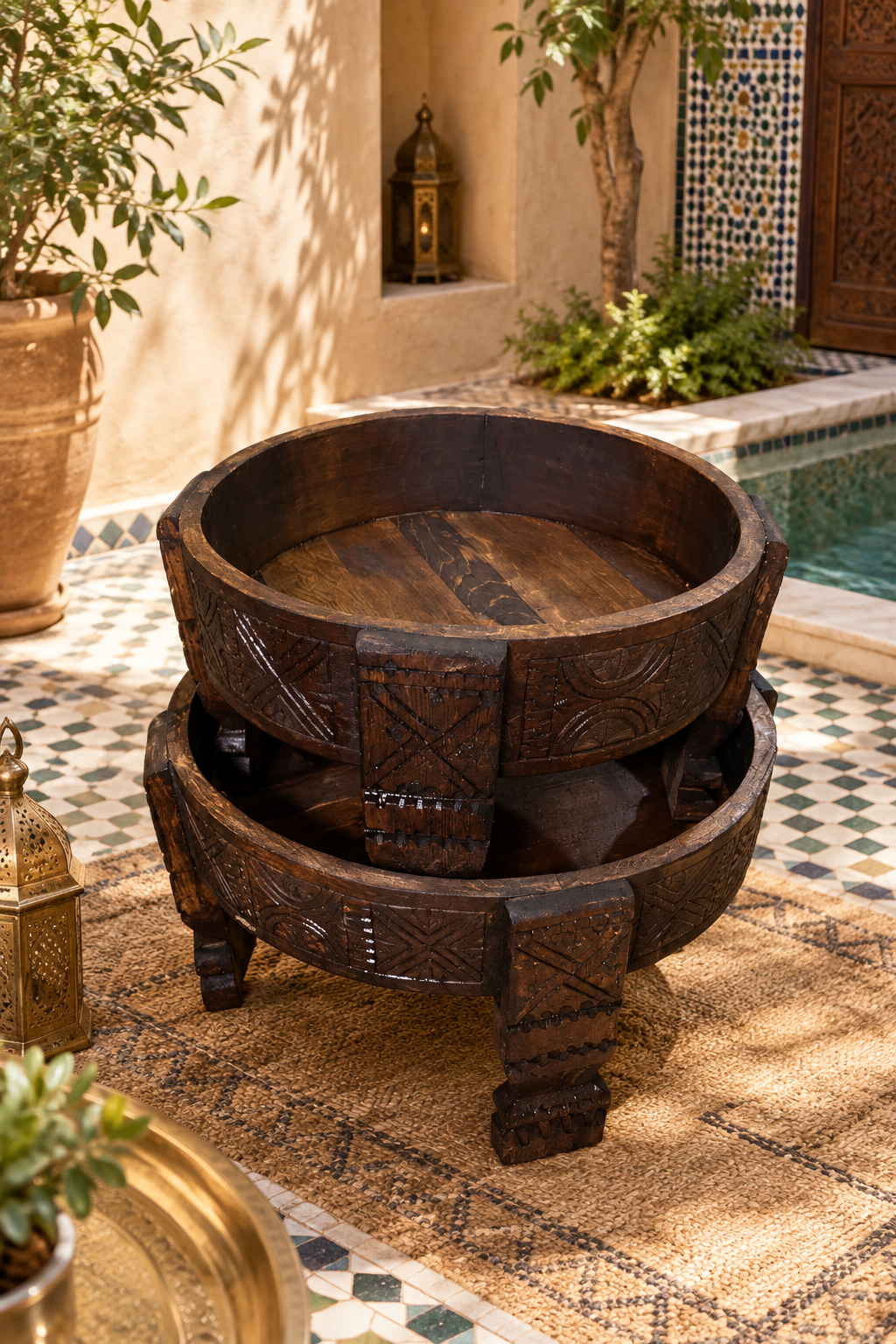 Hand graved Moroccan side table,oriental accents table, solid wood ,handmade boho decor