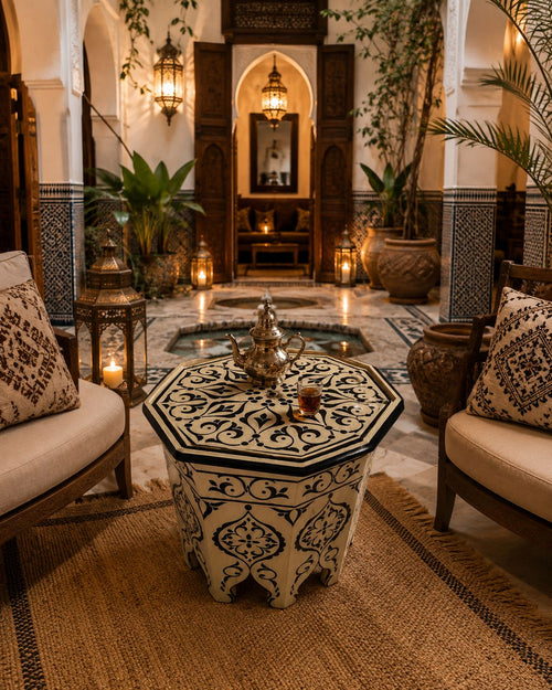 Hand-Painted Moroccan Side Table – Handmade Traditional Wood Accent Table
