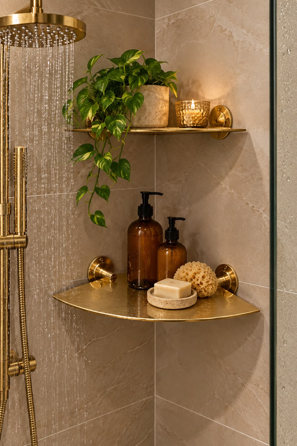 Handmade Unlacquered Brass Corner Shelf Bracket – Wall-Mounted Brass Shelf Support