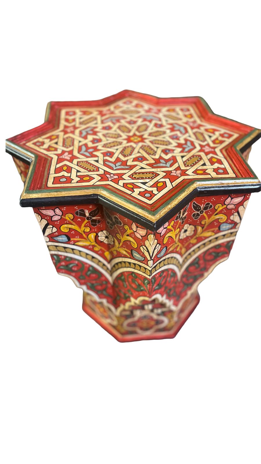 Hand-Painted Moroccan Side Table, Oriental Accent Table, Solid Wood, Handmade Boho Decor