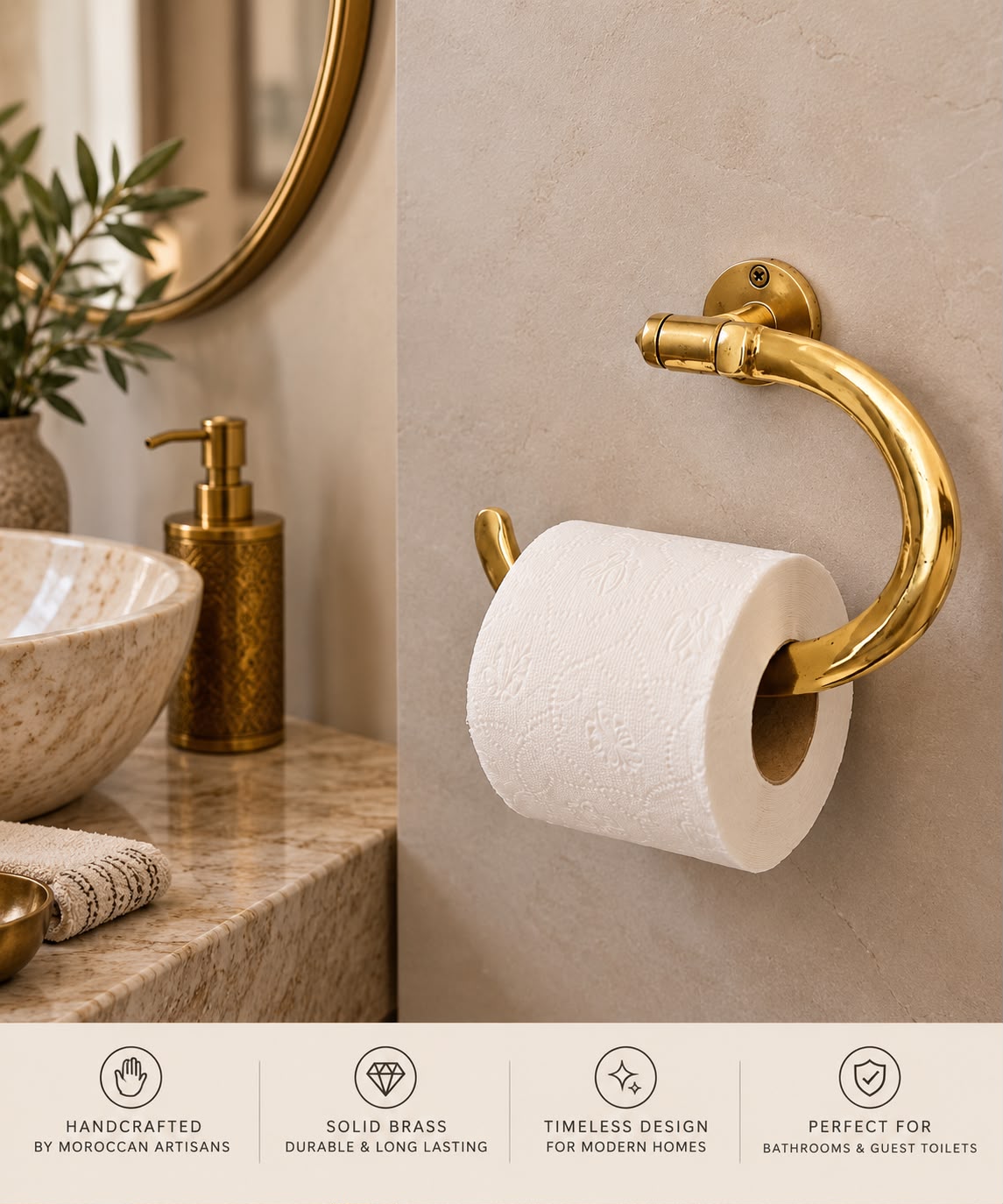 Handmade Unlacquered Brass Oval Flat Bathroom Towel Rack – Wall Mounted