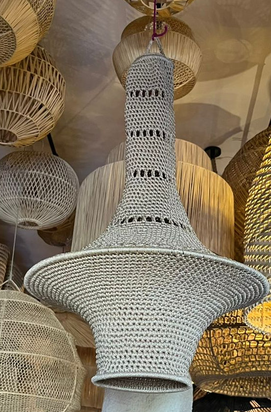 Handwoven Palm Fiber Pendant Light – Moroccan Bohemian Ceiling Lamp