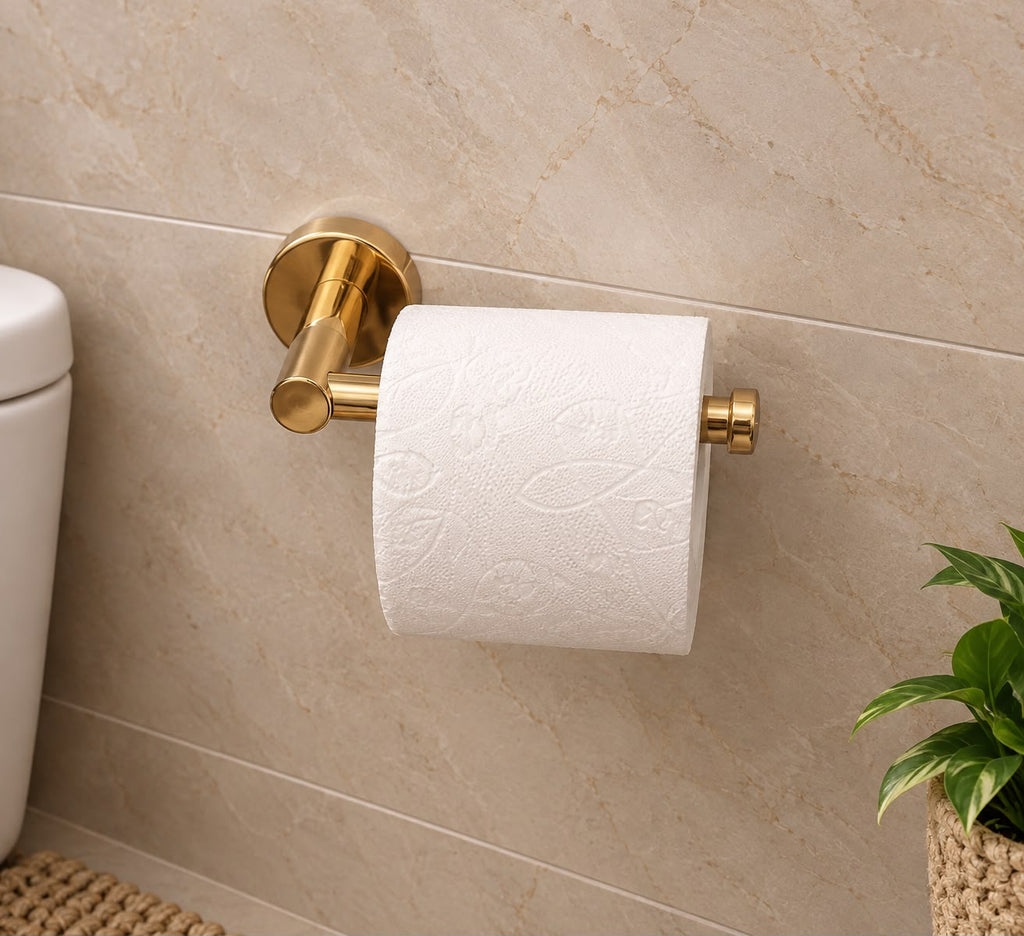 Handmade Brass Toilet Paper Holder with Shelf, Moroccan Bathroom Wall Decor, Gold Toilet Roll Holder