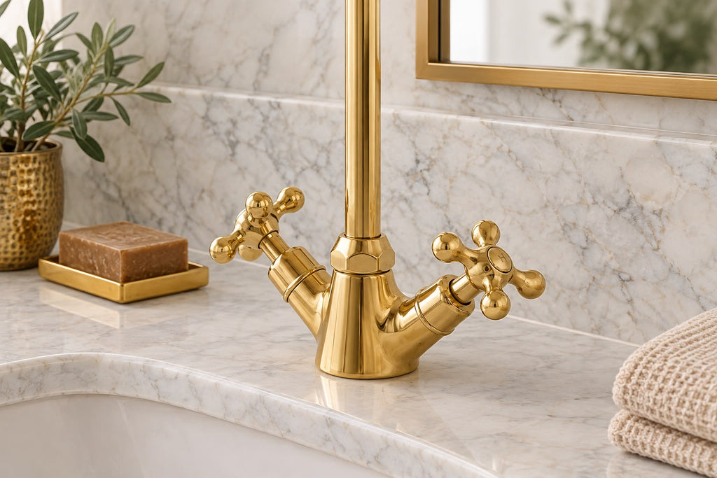 Single-Hole Solid Brass Bathroom Basin Faucet – Unlacquered Brass, English Style