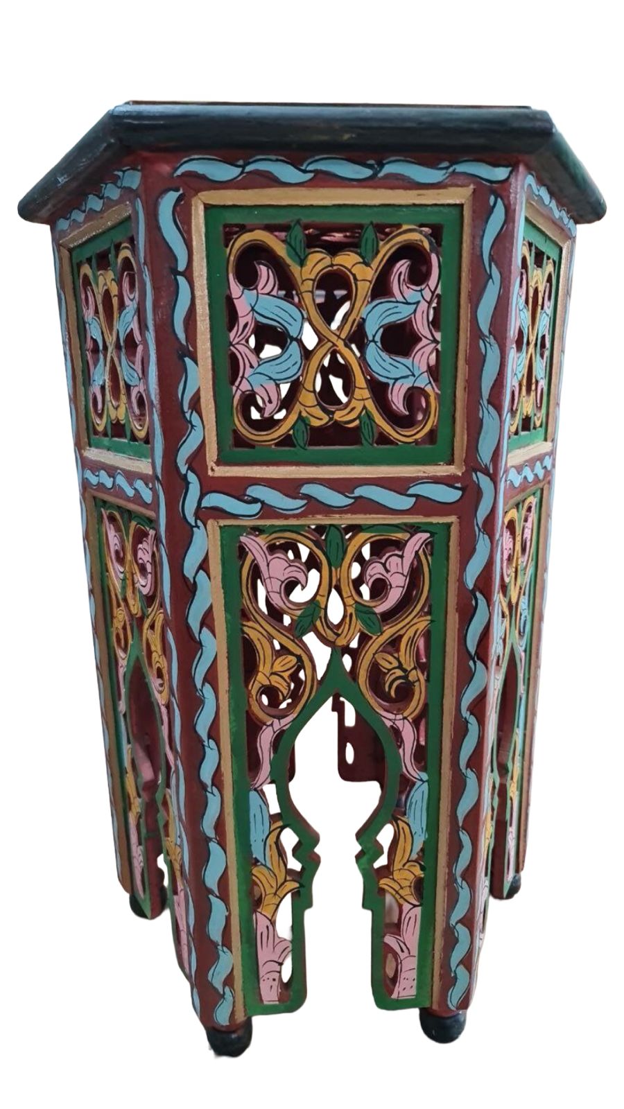 Hand-Painted Moroccan Side Table, Oriental Accent Table, Solid Wood, Handmade Boho Decor
