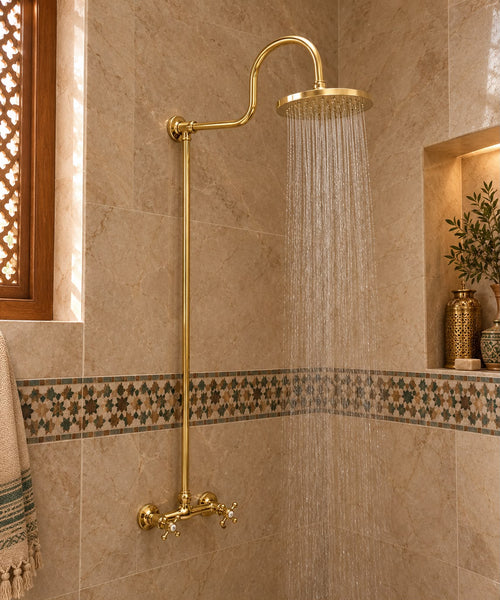Exposed Brass Shower System for Indoor & Outdoor Use