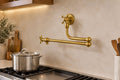 Unlacquered Brass Wall-Mount Pot Filler Faucet with Swing and Folding Arm