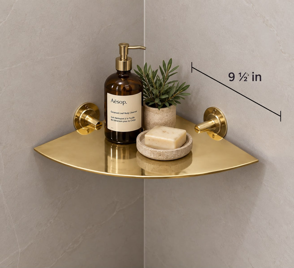 Handmade Unlacquered Brass Corner Shelf Bracket – Wall-Mounted Brass Shelf Support