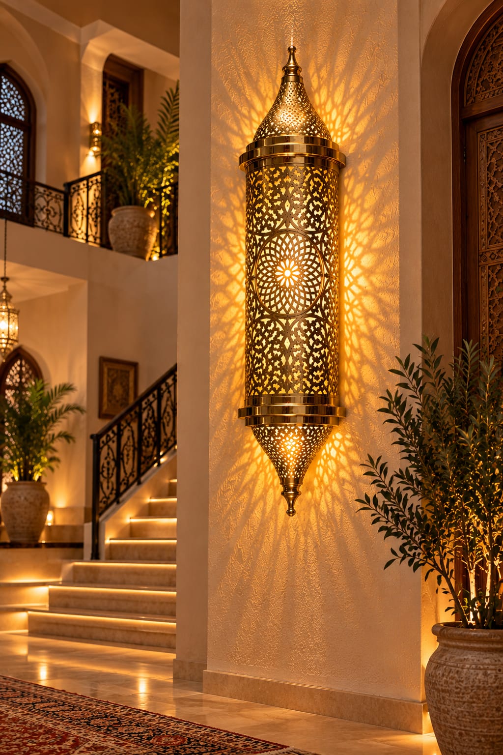 Handmade Moroccan Brass Wall Sconce – Intricate Islamic Geometric Filigree Wall Light