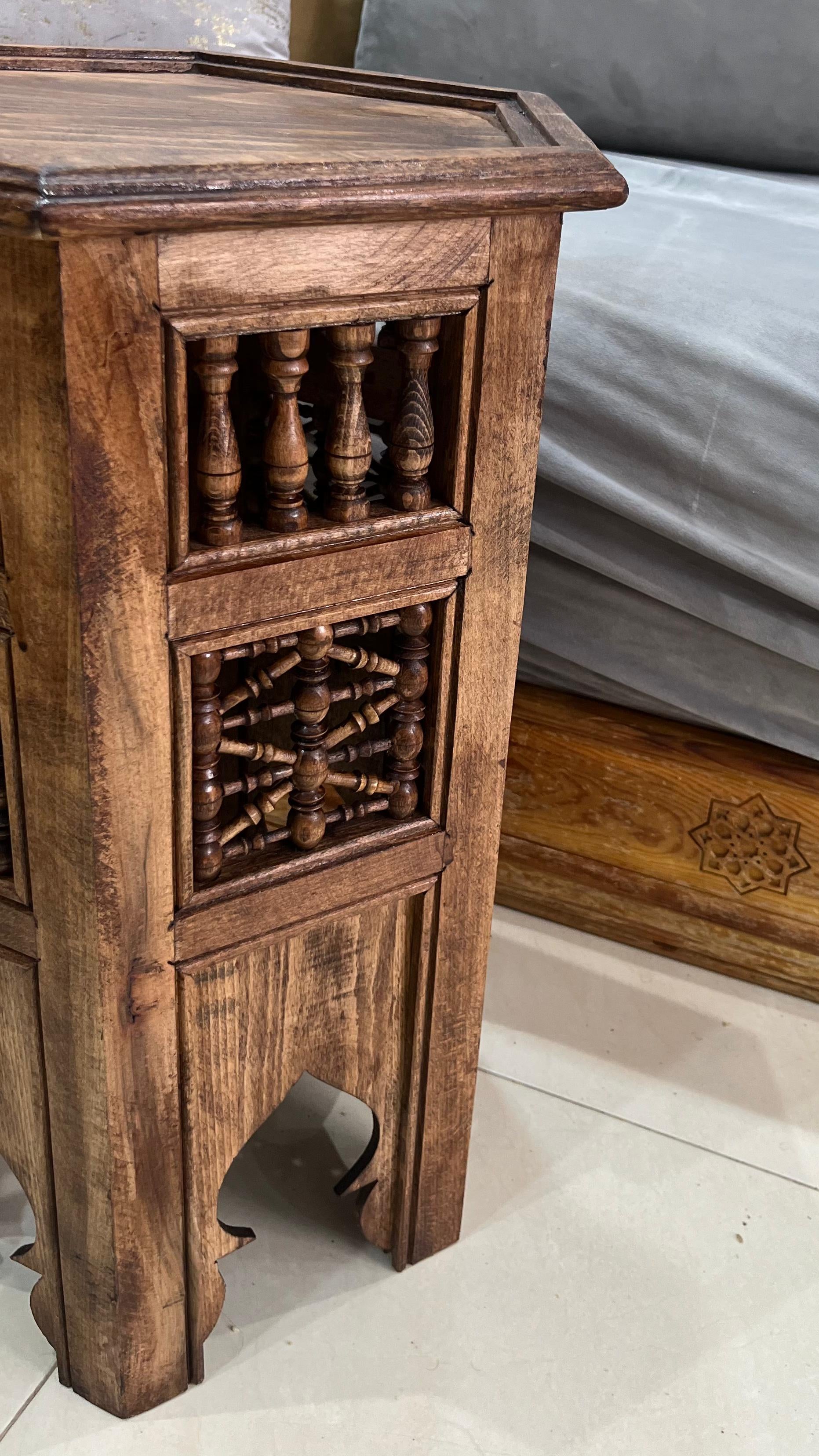 Hand-Painted Moroccan Side Table, Oriental Accent Table, Cedar Wood, Handmade Boho Decor