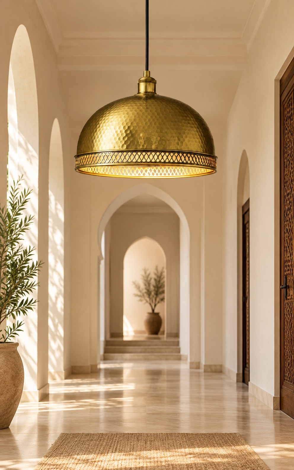 Handmade Hammered Copper Dome Pendant Light – Moroccan Artisan Ceiling Lamp & Dining Room