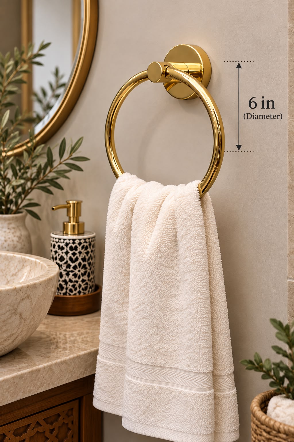 Handmade Unlacquered Brass Towel Ring – Round Bathroom Towel Holder