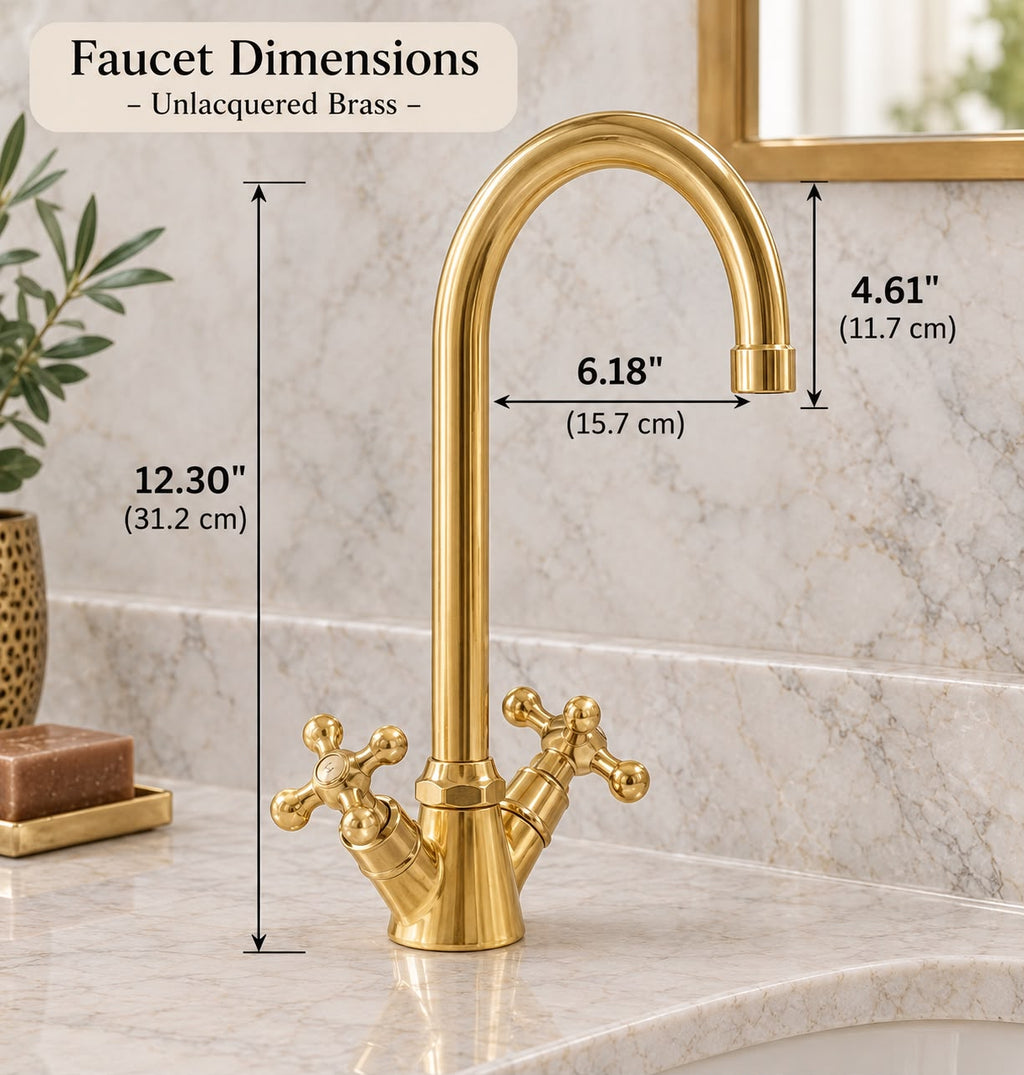 Single-Hole Solid Brass Bathroom Basin Faucet – Unlacquered Brass, English Style