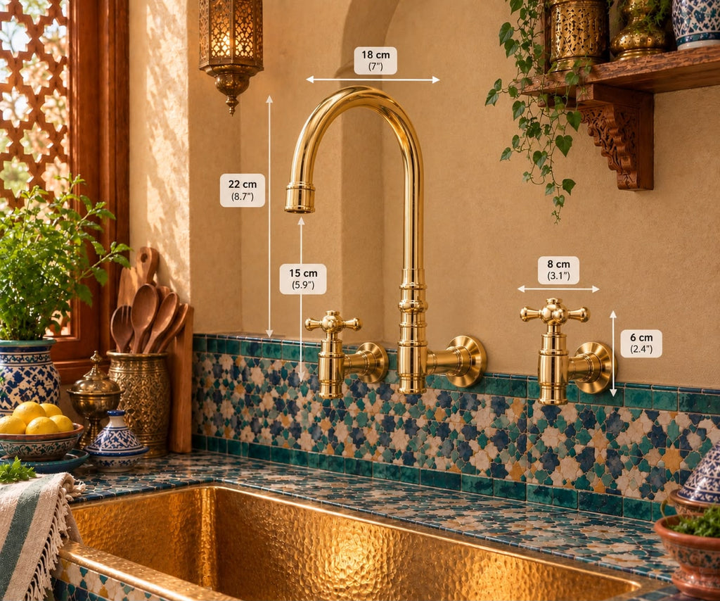 Wall-Mounted Unlacquered Brass Bridge Kitchen Faucet – Handcrafted High-Arc Design