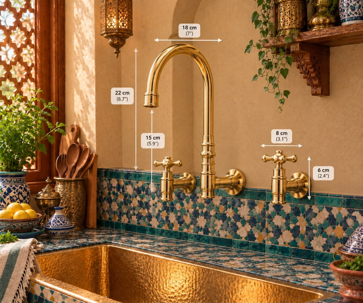 Wall-Mounted Unlacquered Brass Bridge Kitchen Faucet – Handcrafted High-Arc Design