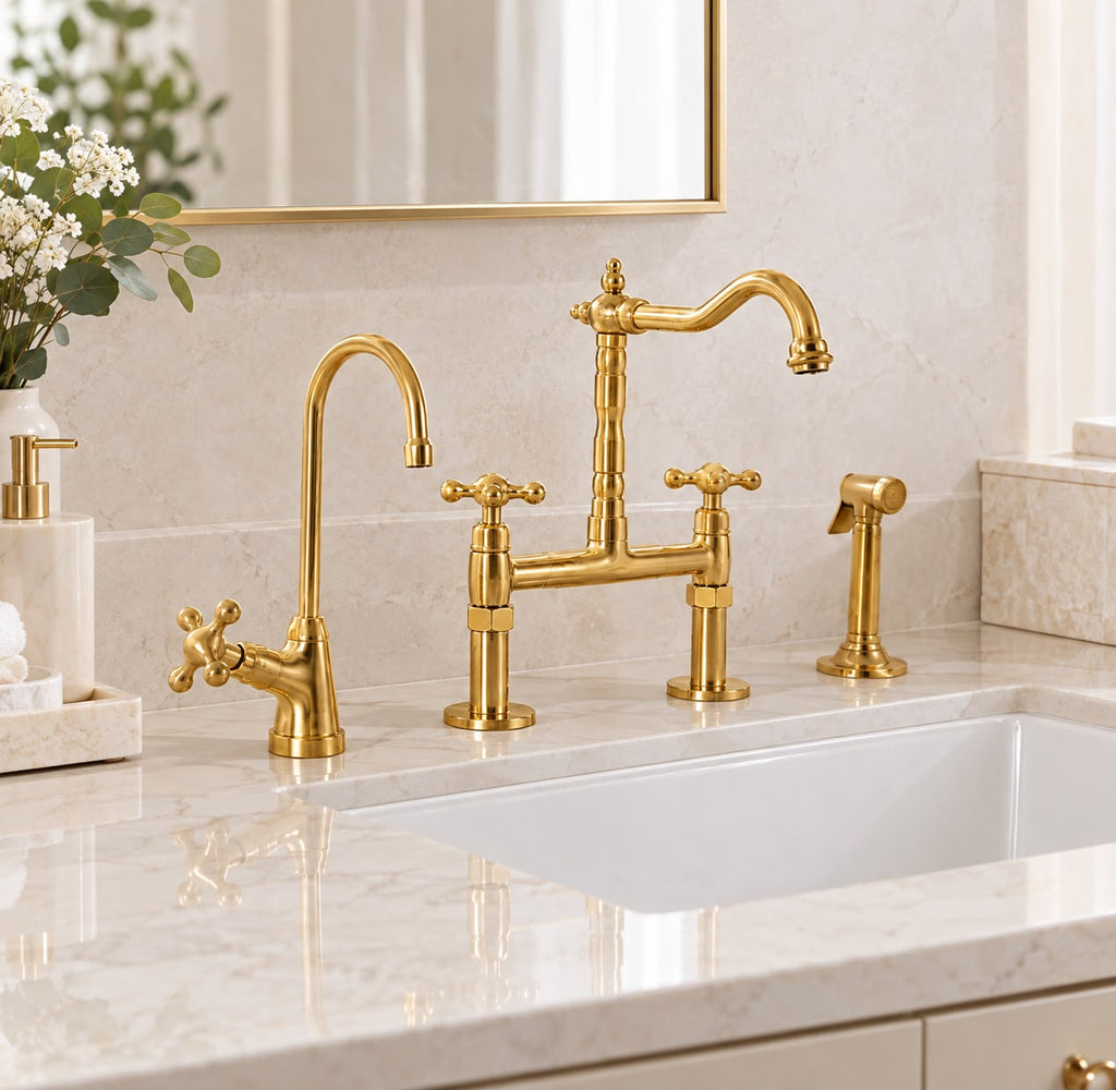 Farmhouse Bridge Kitchen Faucet – Unlacquered Brass