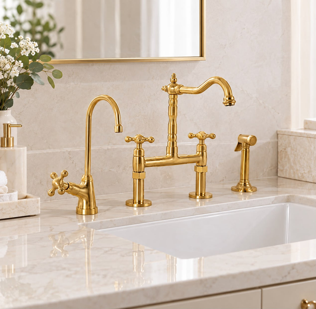 Farmhouse Bridge Kitchen Faucet – Unlacquered Brass