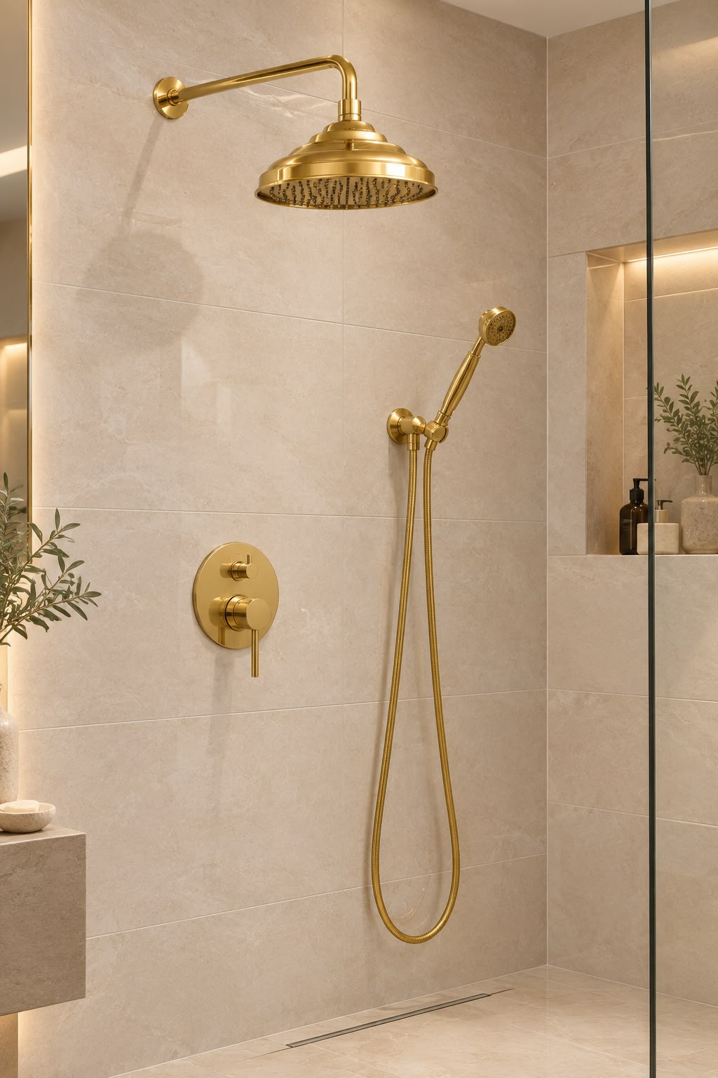 Vintage Wall-Mounted Concealed Shower System in Solid Brass, Rainfall Shower Head with English-Style Hand Shower