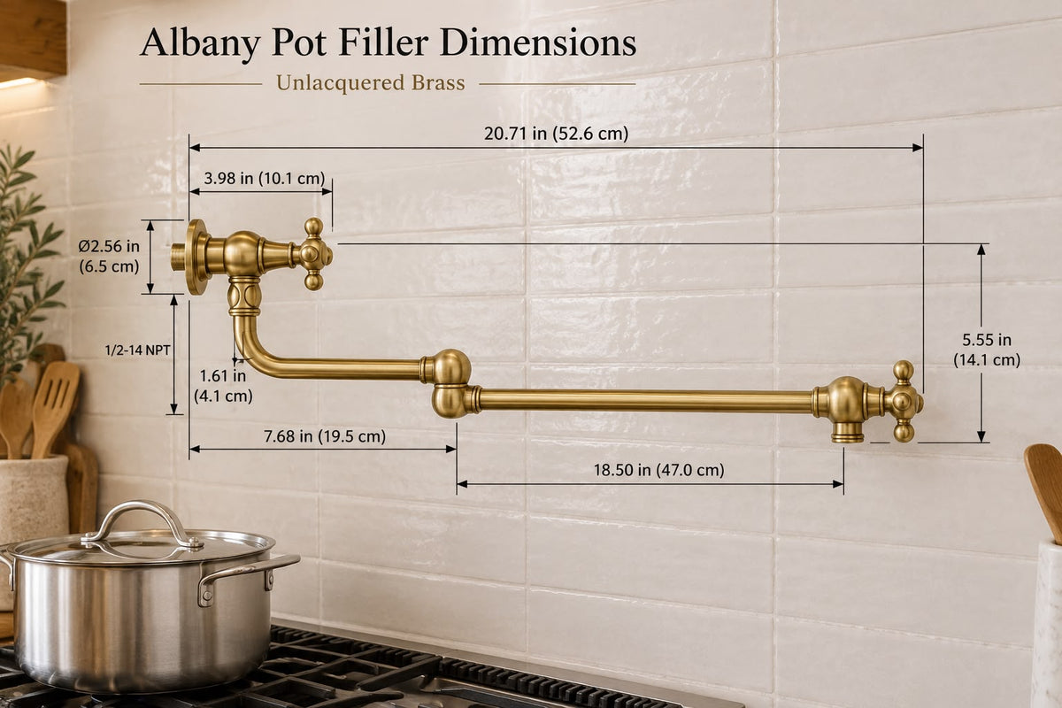 Unlacquered Brass Wall-Mount Pot Filler Faucet with Swing and Folding Arm