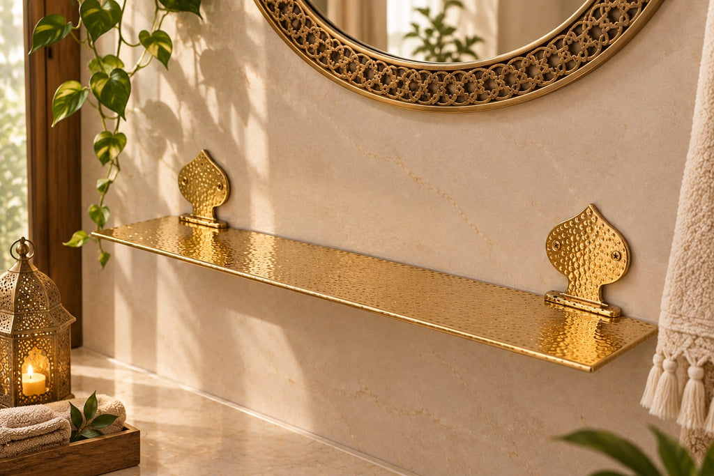 Handmade Moroccan Brass Wall Shelf – Hammered