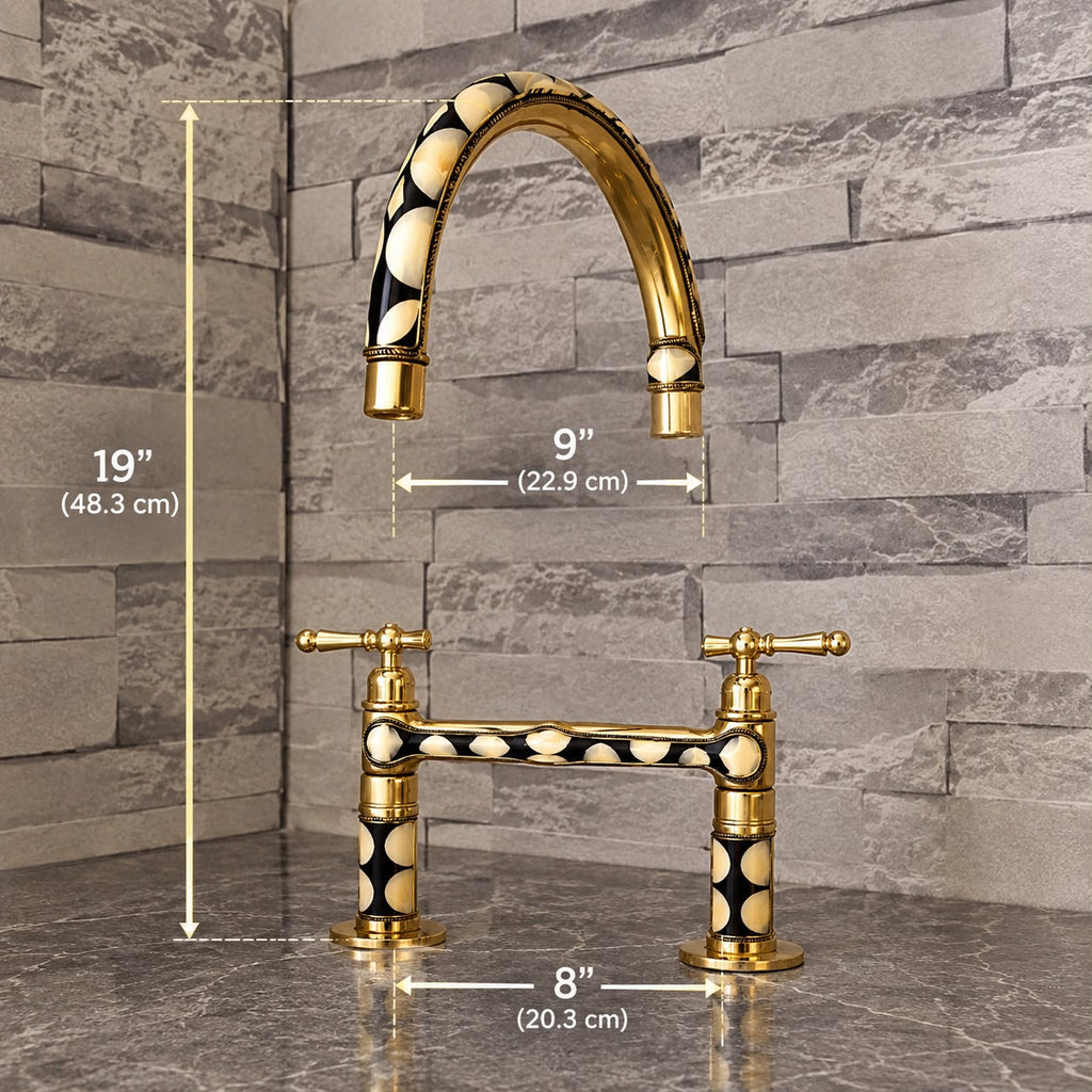 Handmade Brass Bridge Kitchen Faucet with Resin Inlay – Vintage Artisan Design