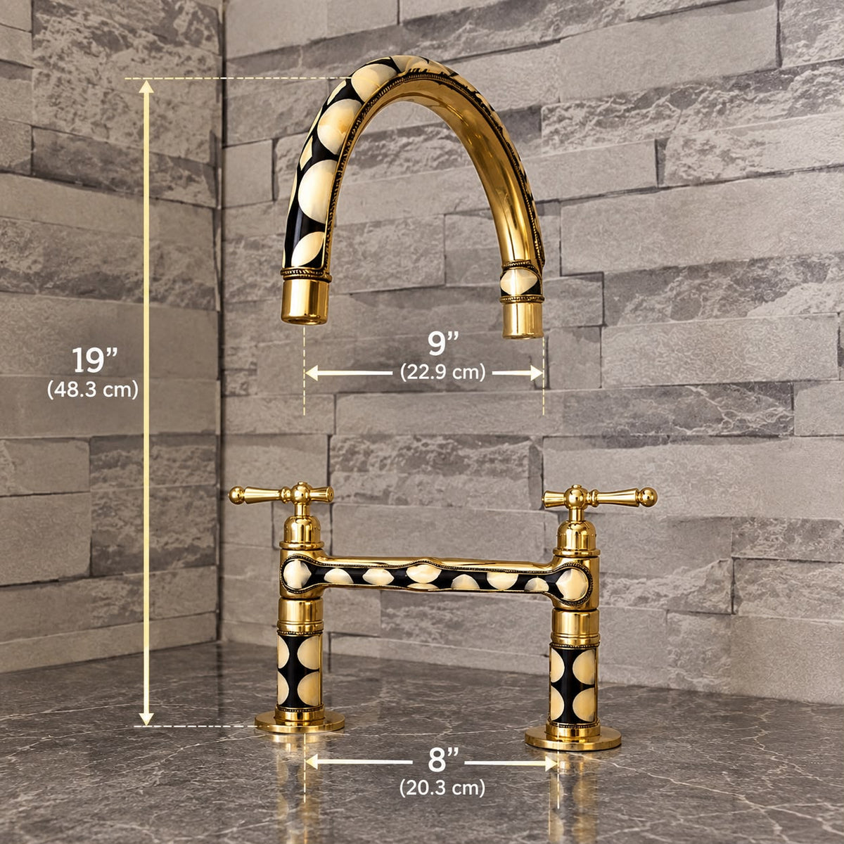 Handmade Brass Bridge Kitchen Faucet with Resin Inlay – Vintage Artisan Design