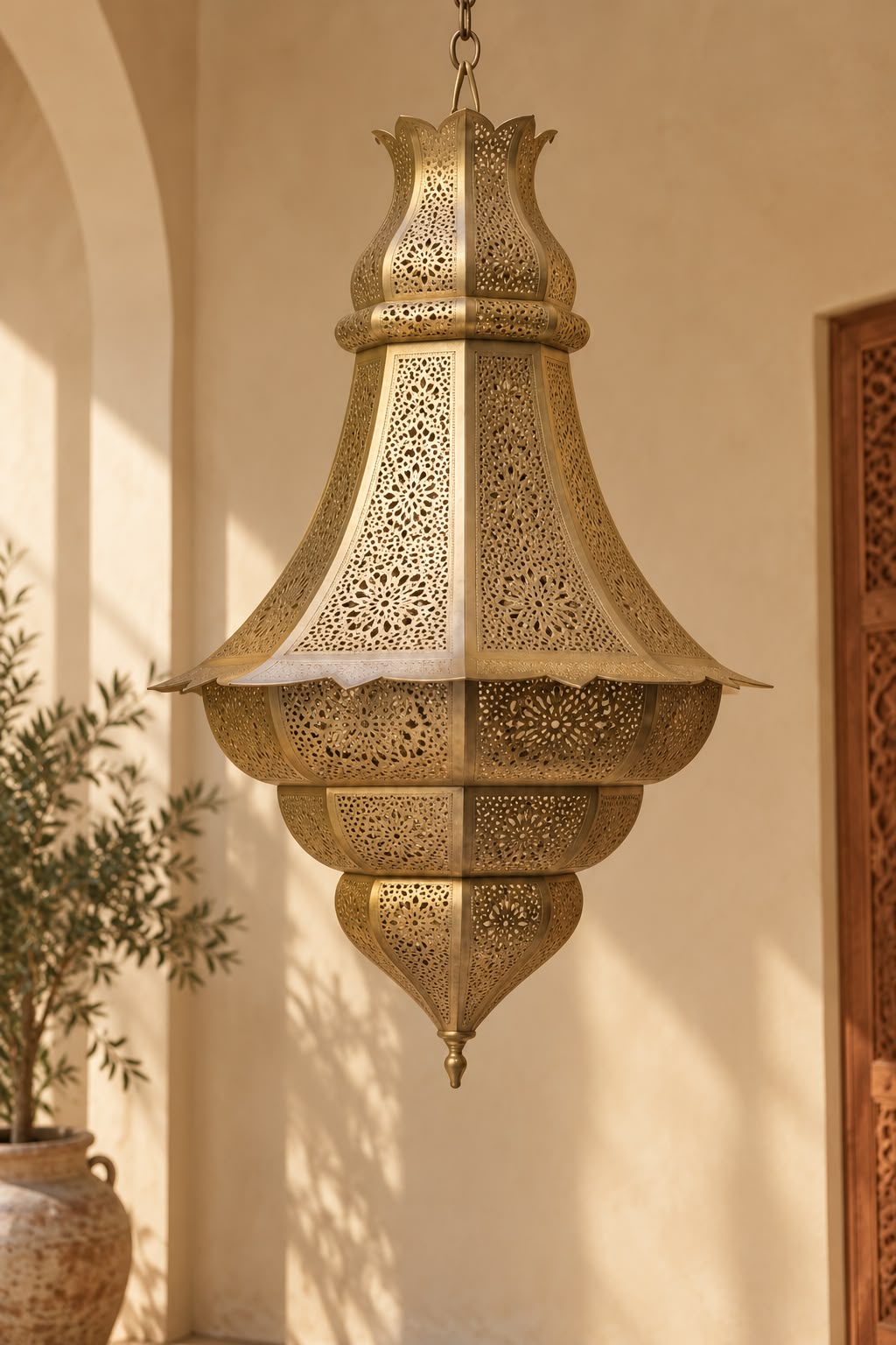 Handmade Moroccan Brass Wall Sconce – Intricate Islamic Geometric Filigree Wall Ligth
