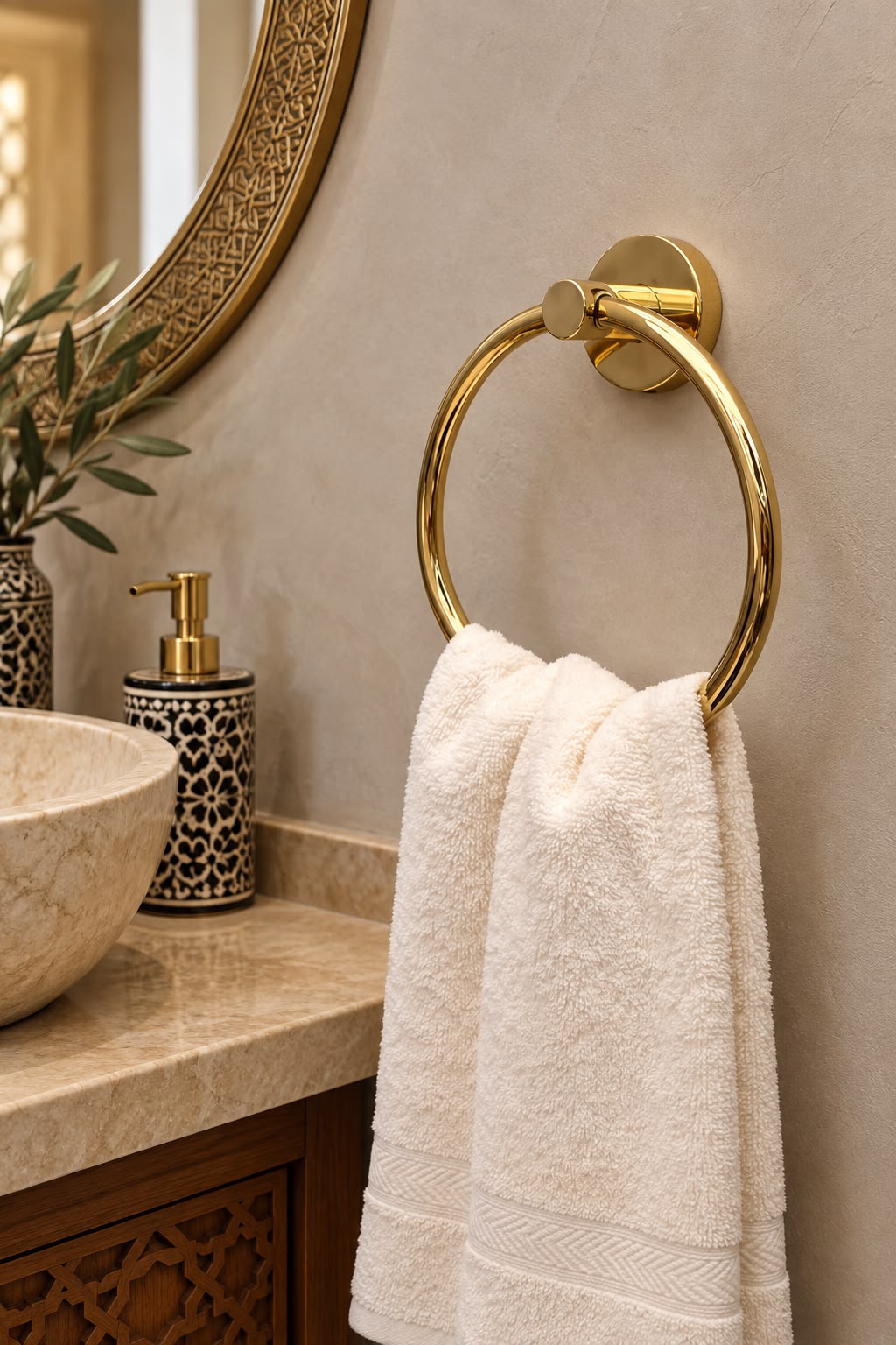 Handmade Unlacquered Brass Towel Ring – Round Bathroom Towel Holder