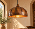 Handmade Hammered Copper Dome Pendant Light – Moroccan Artisan Ceiling Lamp & Dining Room