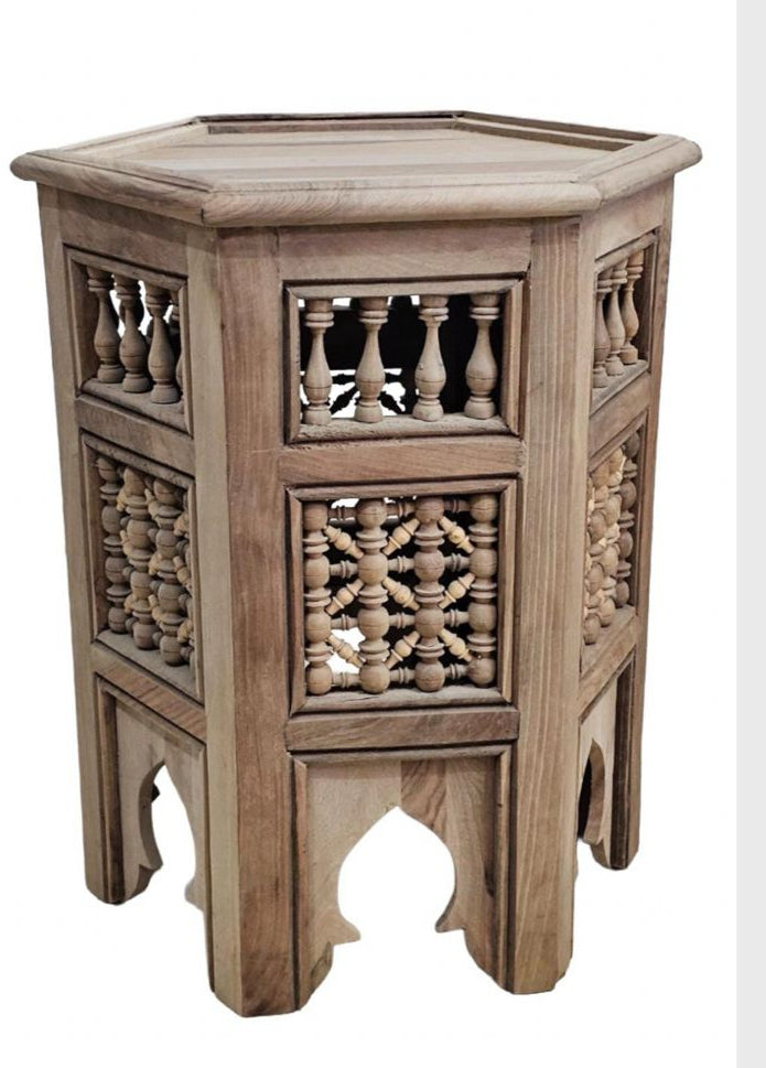 Hand-Painted Moroccan Side Table, Oriental Accent Table, Cedar Wood, Handmade Boho Decor
