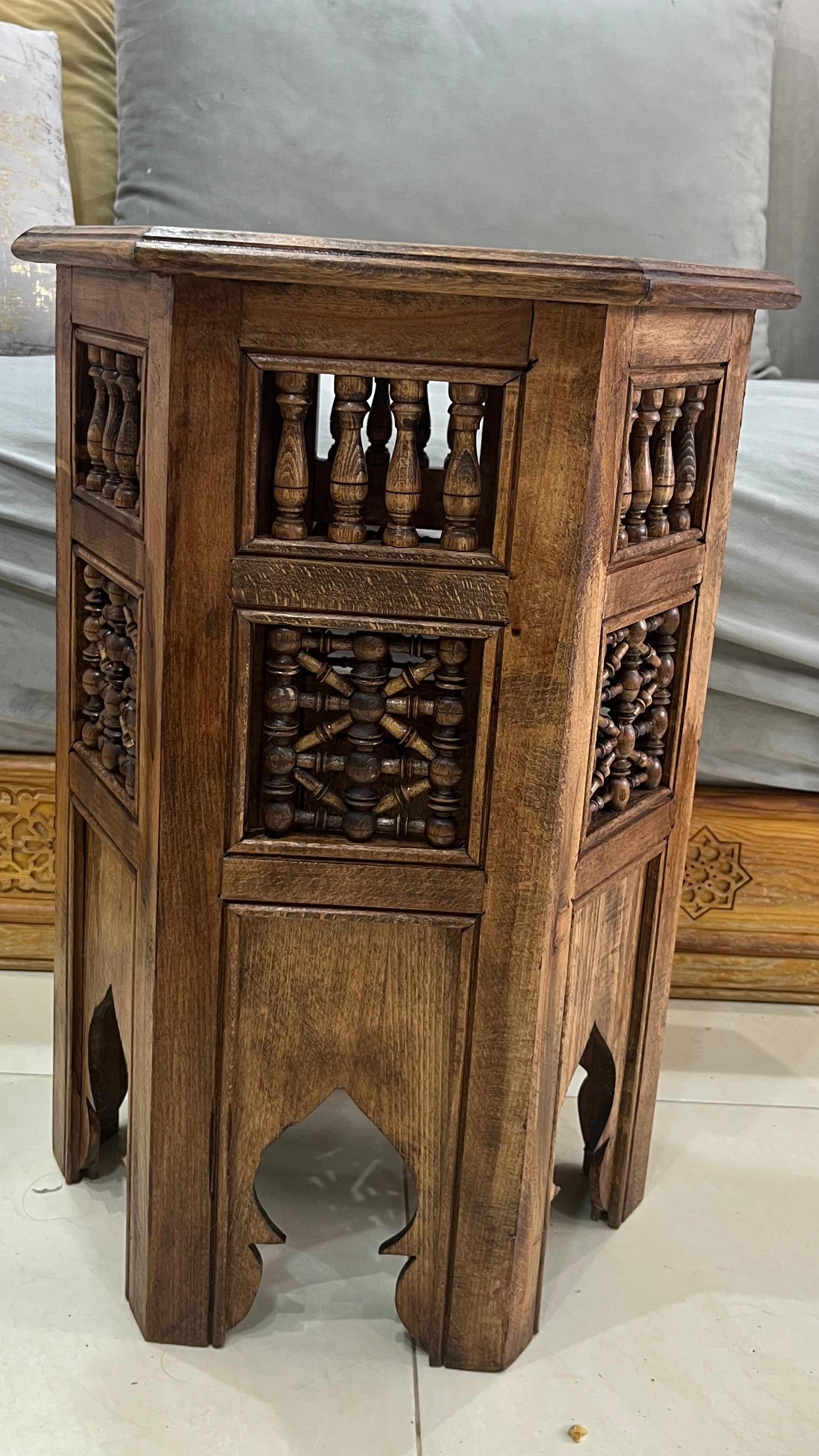 Hand-Painted Moroccan Side Table, Oriental Accent Table, Cedar Wood, Handmade Boho Decor