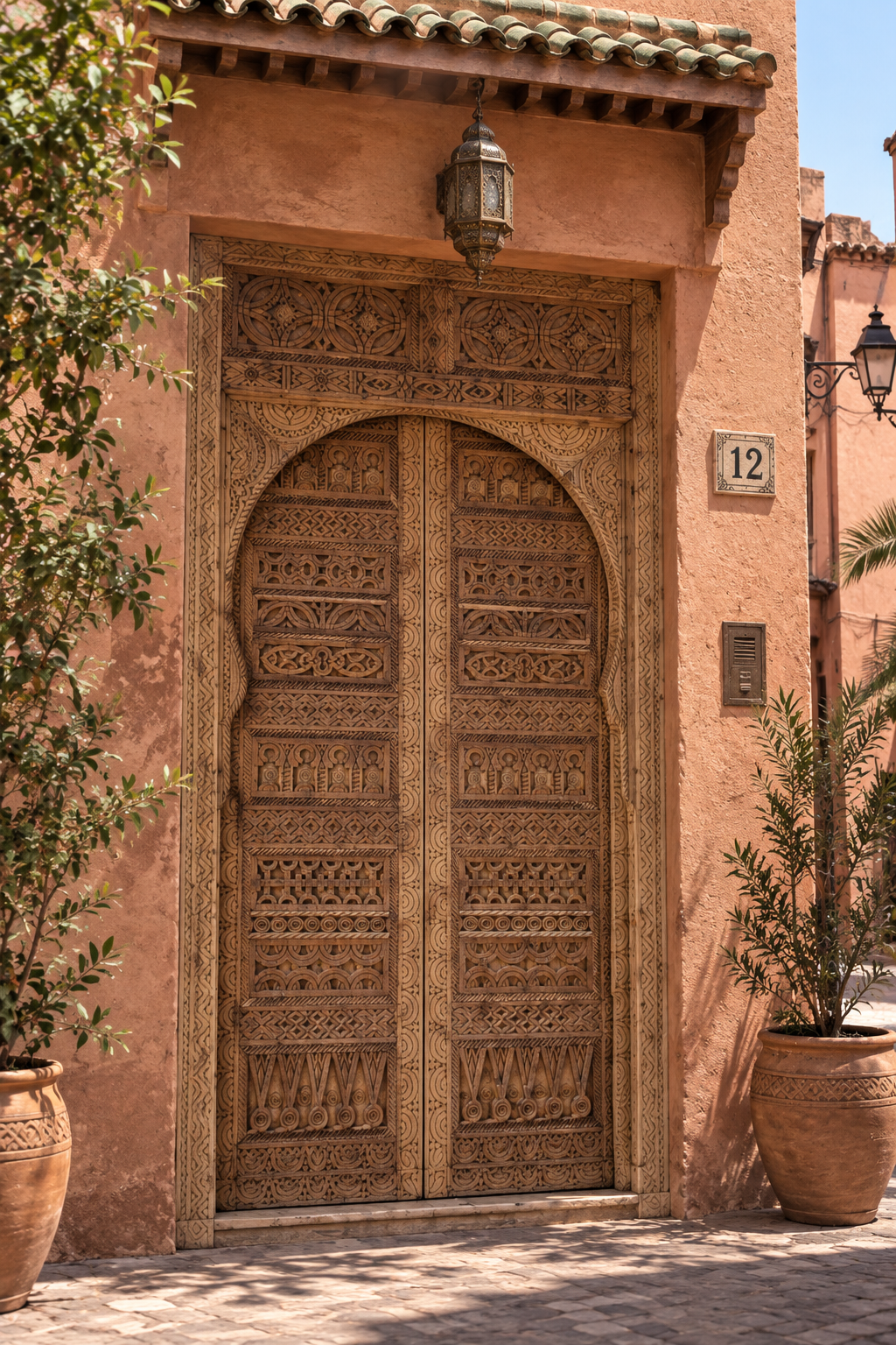 Hand-Carved Moroccan Cedar Wood Door – Arched Rustic Entryway, Statement Home Decor